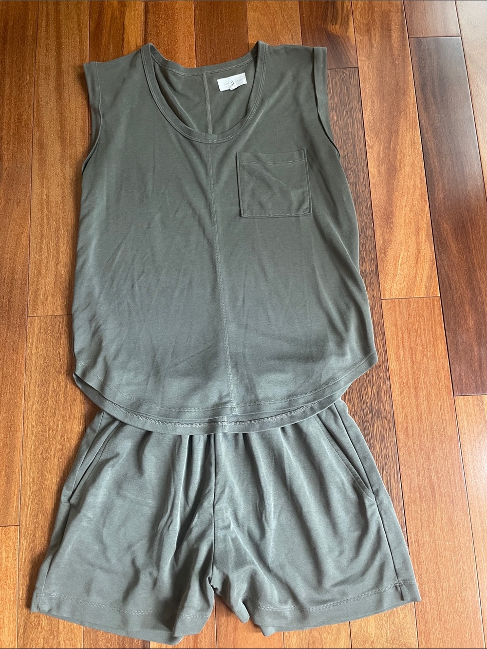 Lou & Grey Olive Green Tank Top and Short Set- XS